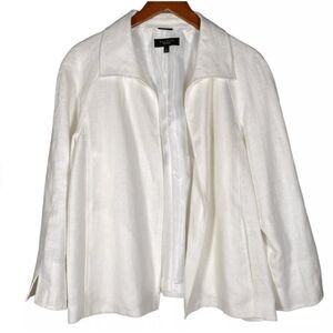Talbots 100% Pure Irish Linen Blazer White Open Front Jacket Long Sleeve S